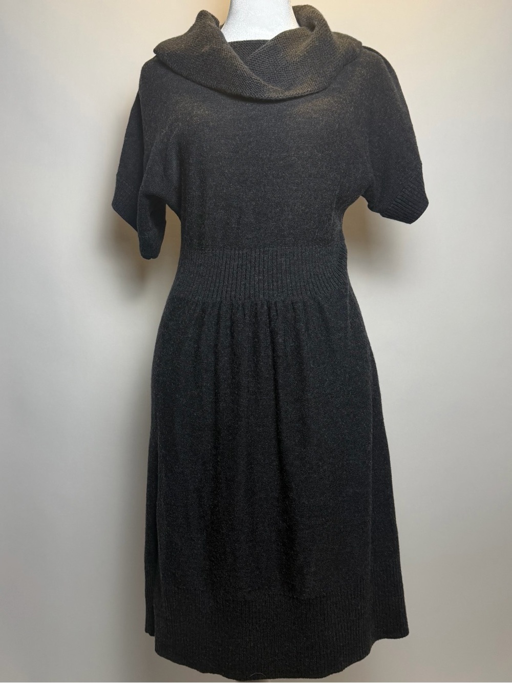 LOFT Charcoal Gray Cowl Neck Midi Sweater Dress- Merino Wool Blend